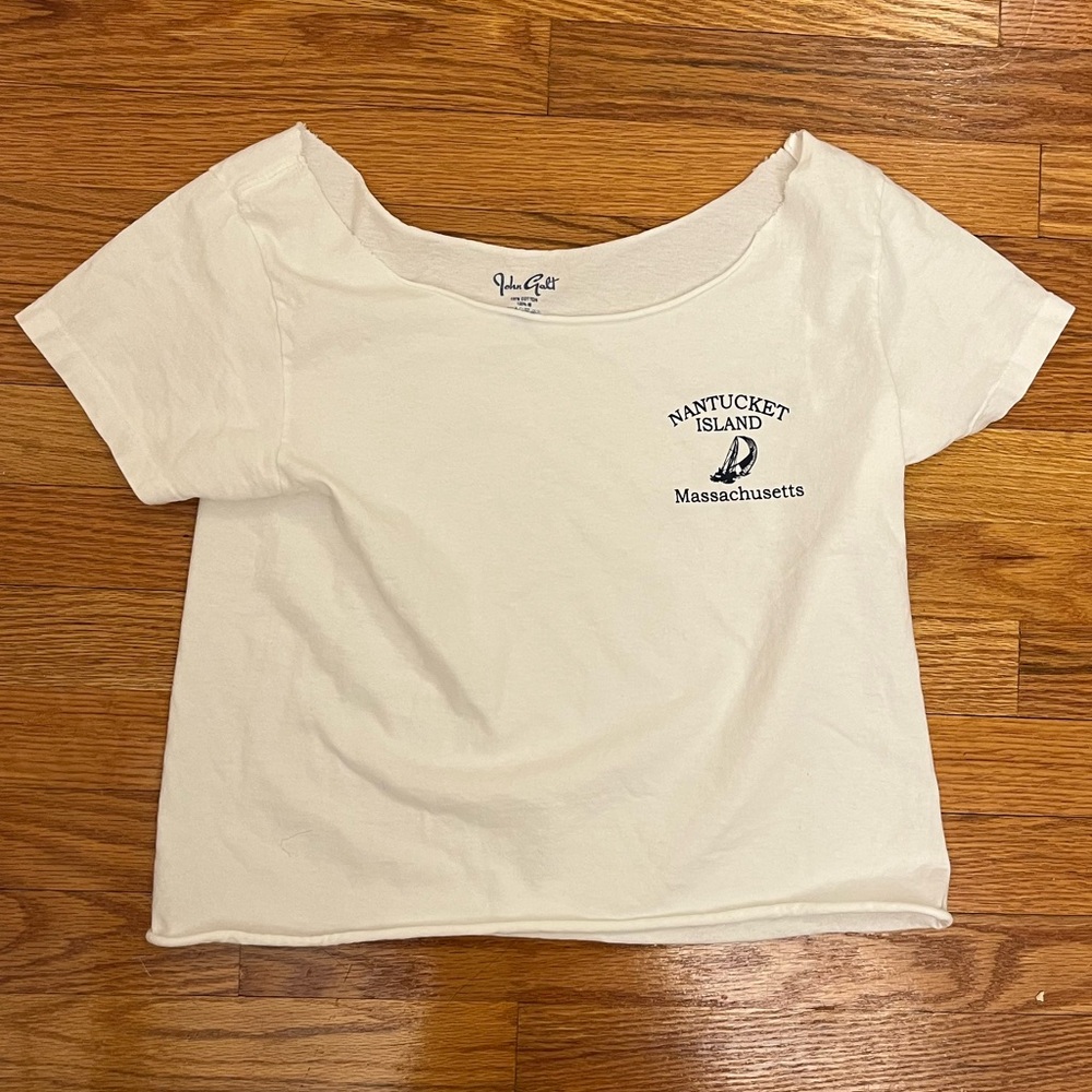 Brandy Melville John galt White Nantucket Graphic Crop Top